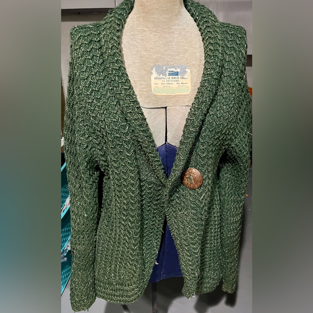 Pure Handknit sweater XL features a green & gold flecks 100% cotton chunky long